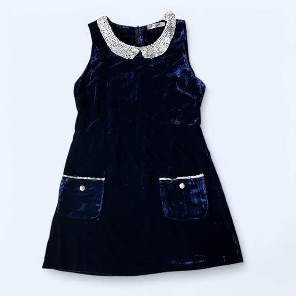 Maya Velvet Dress - Size Medium - Navy with Lace Detail - Picture 1 of 8